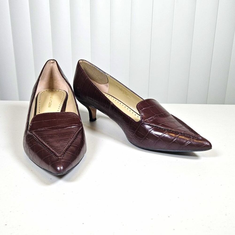Adrienne Vittadini Brown Croc Embossed Pointed Toe Slip On Pumps Womens 9 M